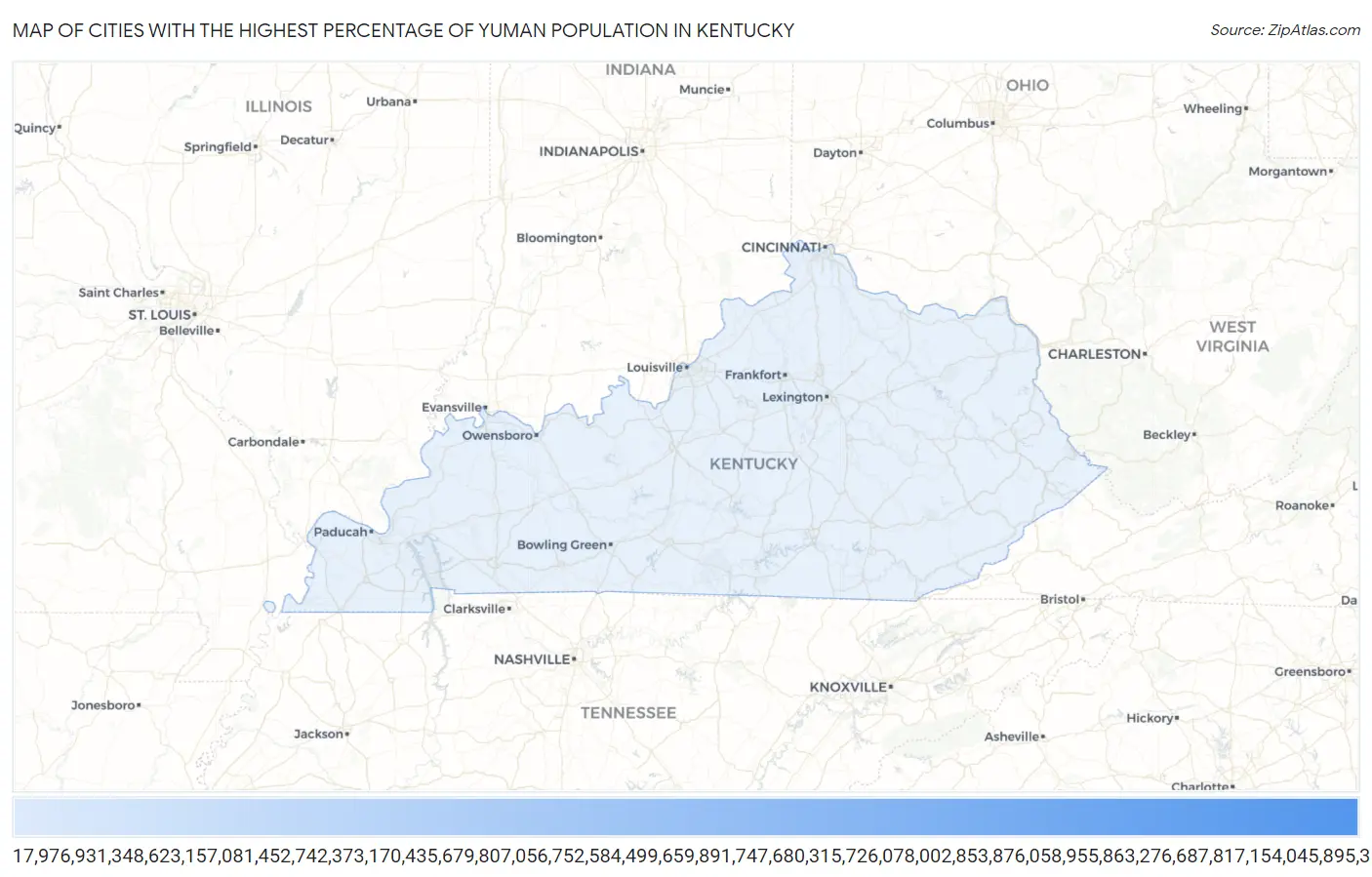 Cities with the Highest Percentage of Yuman Population in Kentucky Map