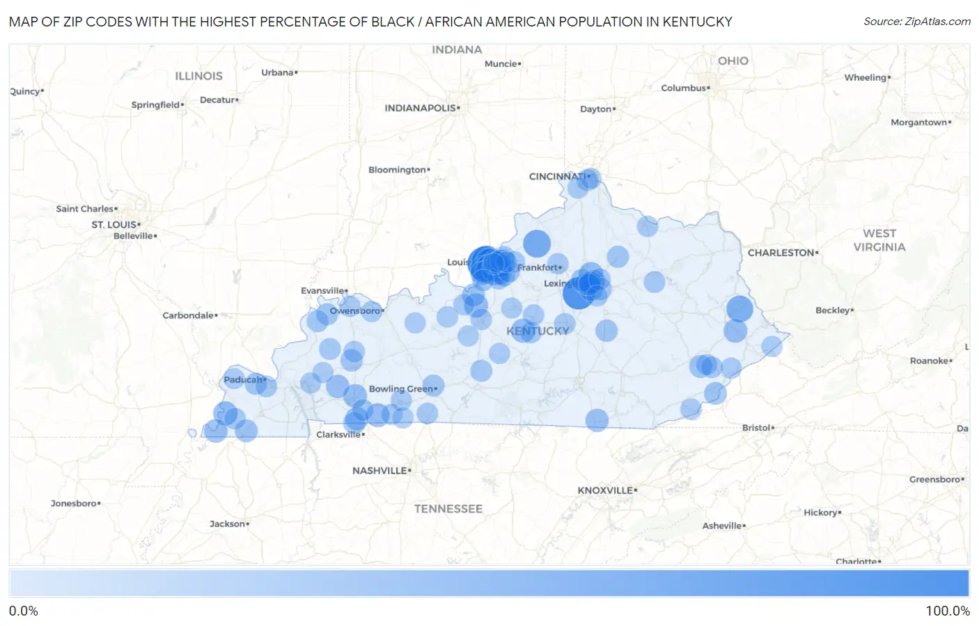 Zip Codes with the Highest Percentage of Black / African American Population in Kentucky Map