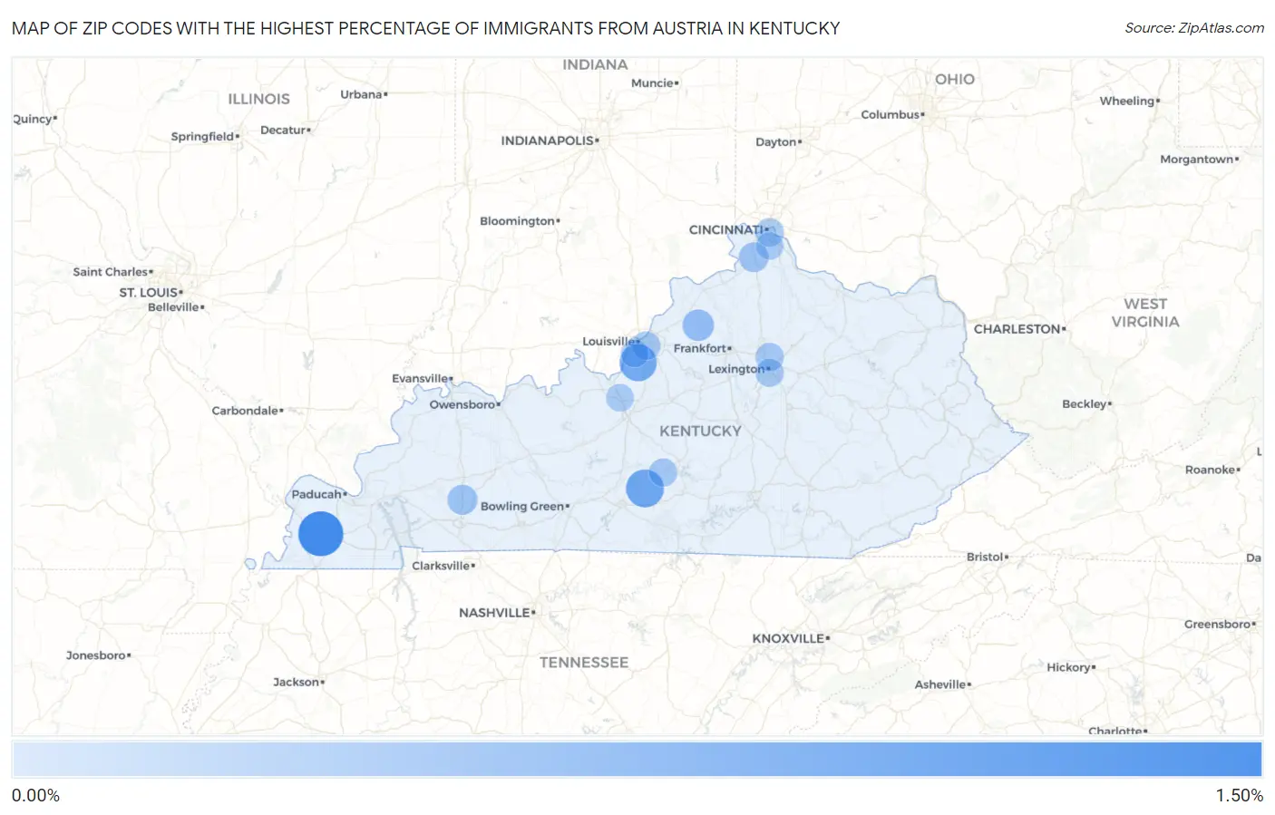 Zip Codes with the Highest Percentage of Immigrants from Austria in Kentucky Map