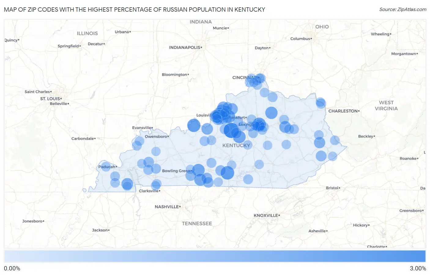 Zip Codes with the Highest Percentage of Russian Population in Kentucky Map