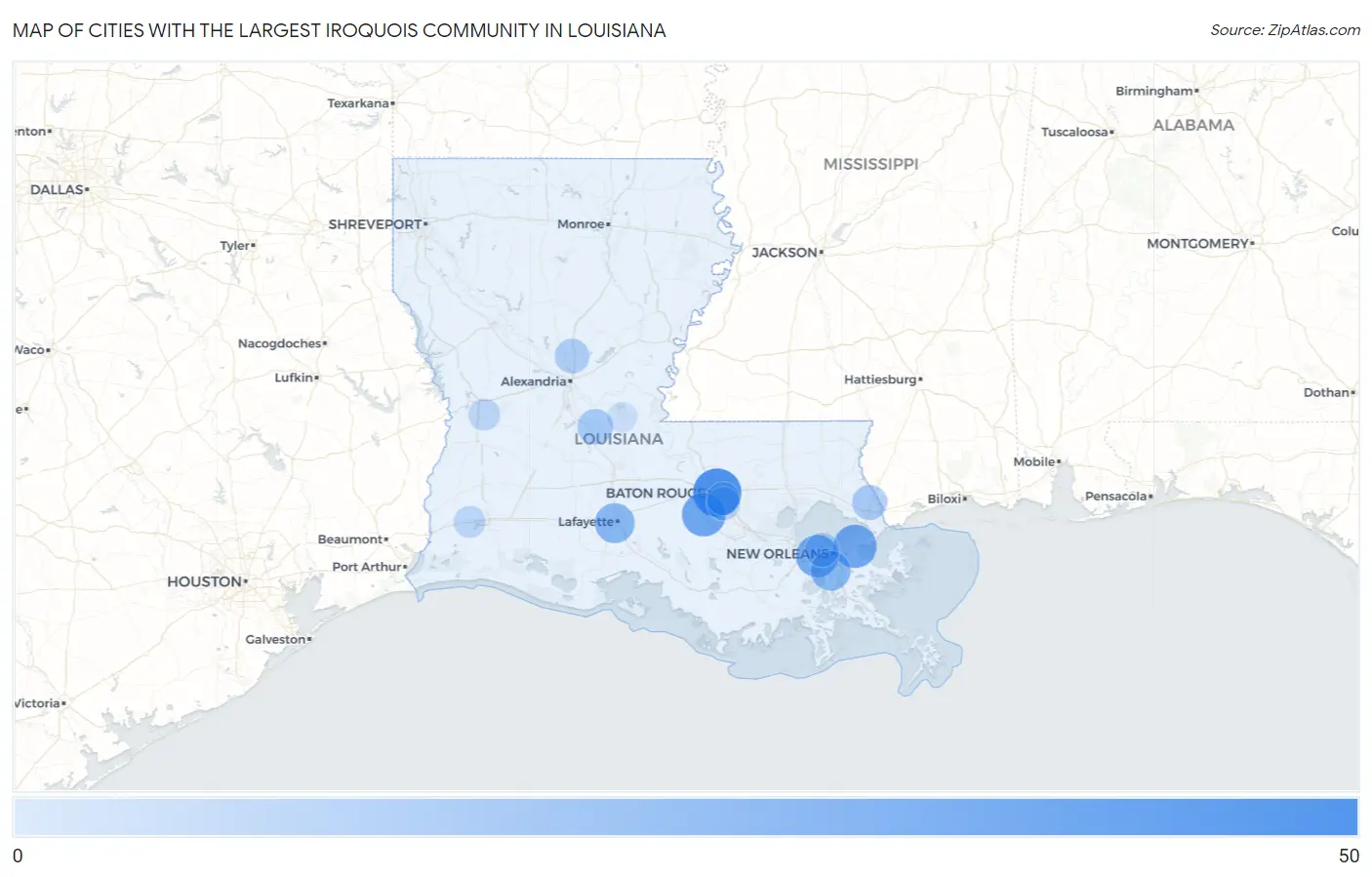 Cities with the Largest Iroquois Community in Louisiana Map