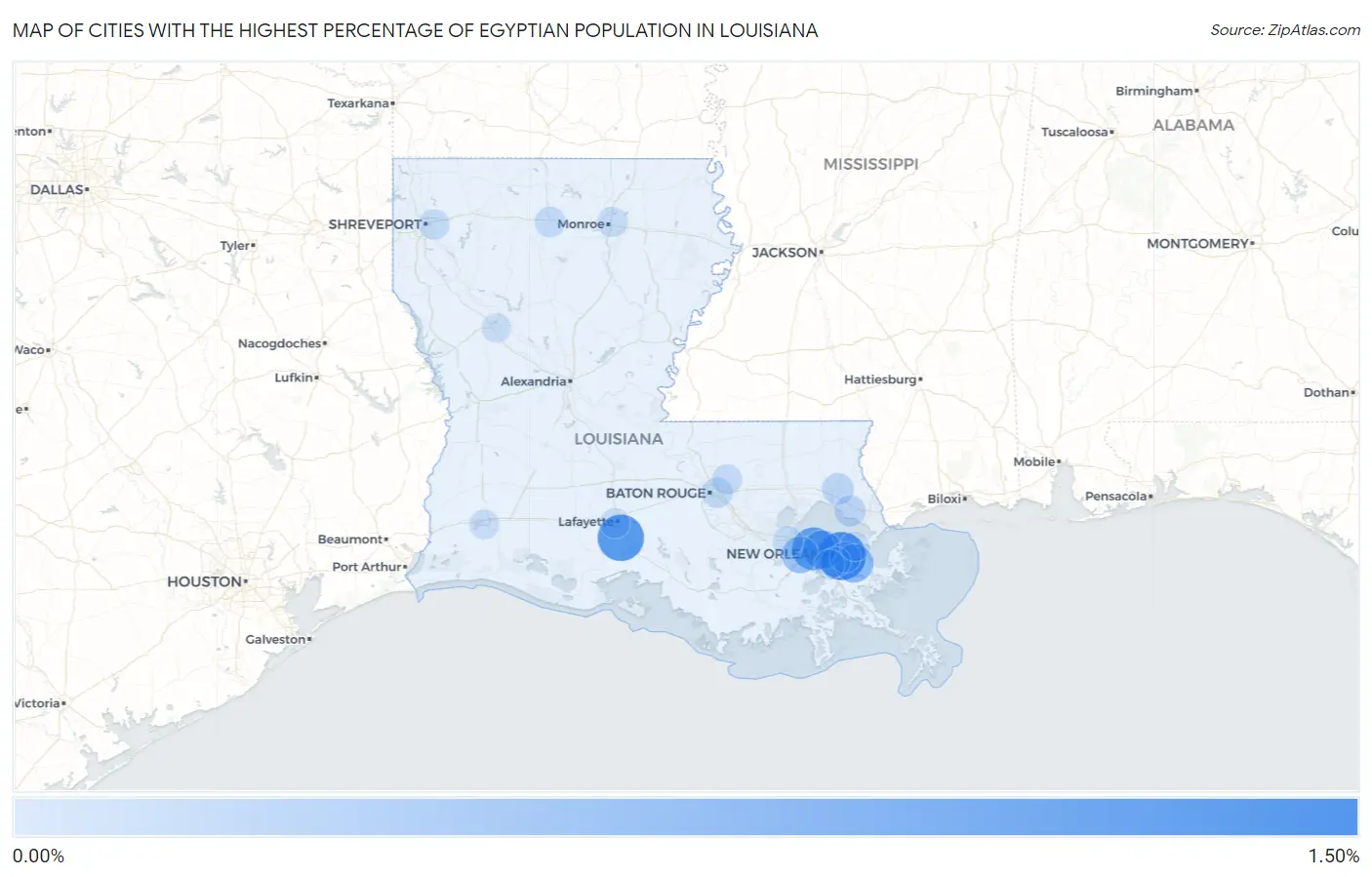 Cities with the Highest Percentage of Egyptian Population in Louisiana Map