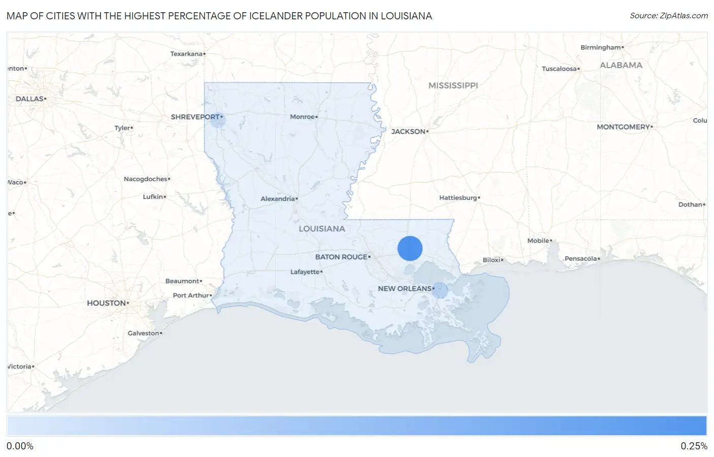 Cities with the Highest Percentage of Icelander Population in Louisiana Map
