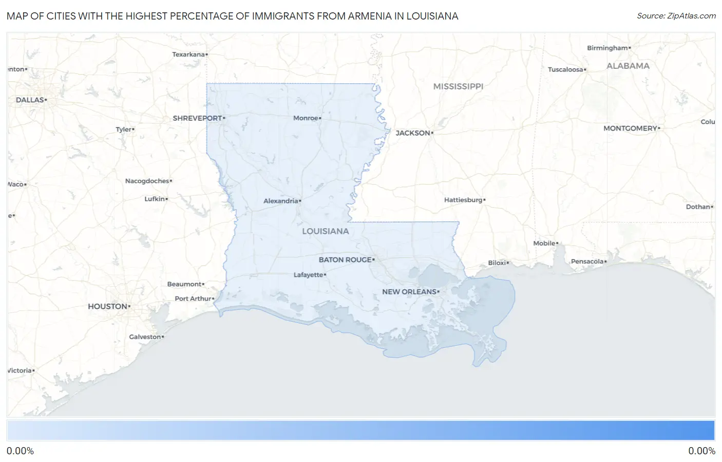 Cities with the Highest Percentage of Immigrants from Armenia in Louisiana Map