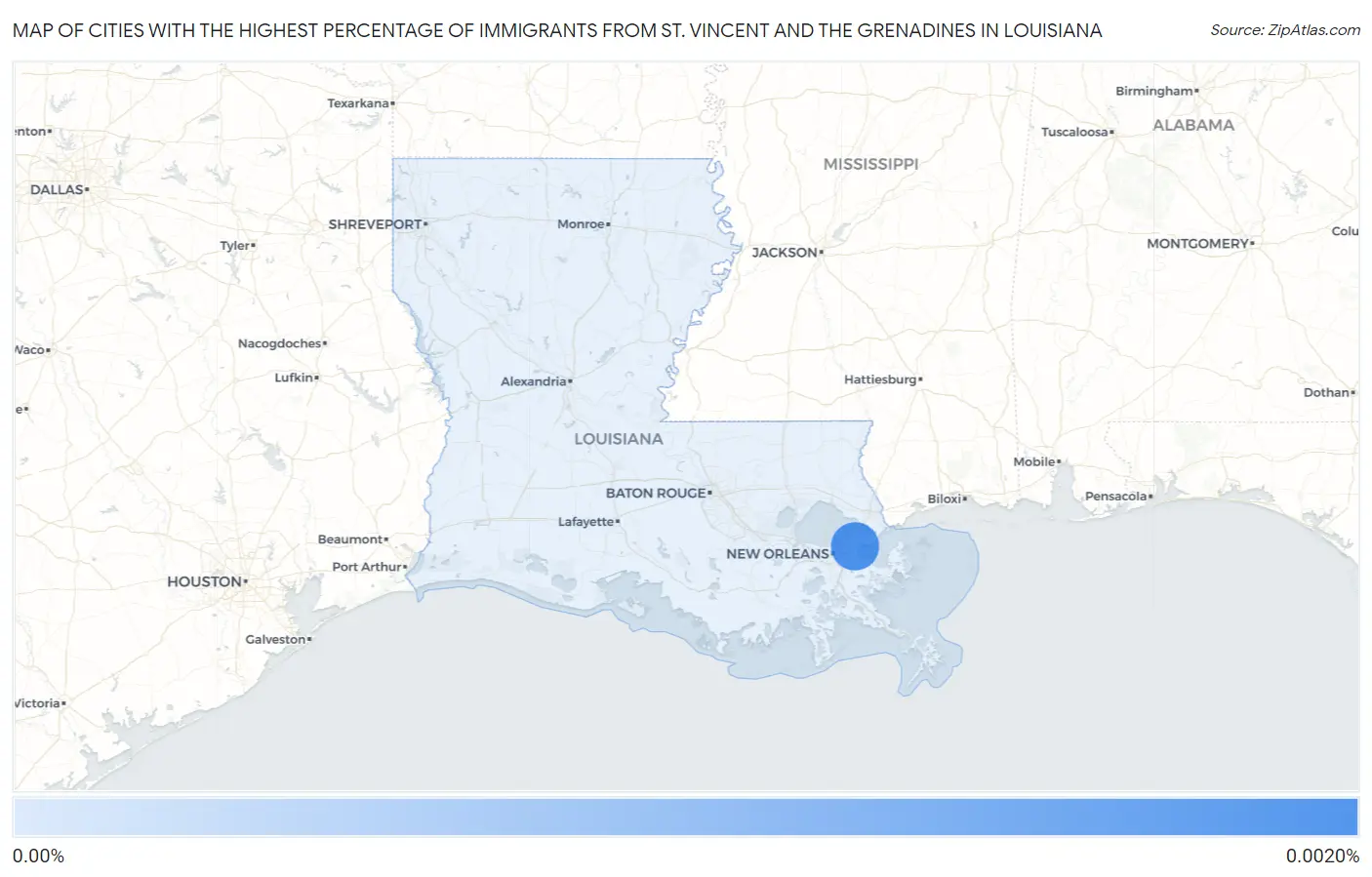 Cities with the Highest Percentage of Immigrants from St. Vincent and the Grenadines in Louisiana Map