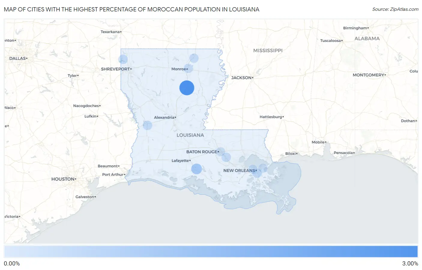 Cities with the Highest Percentage of Moroccan Population in Louisiana Map