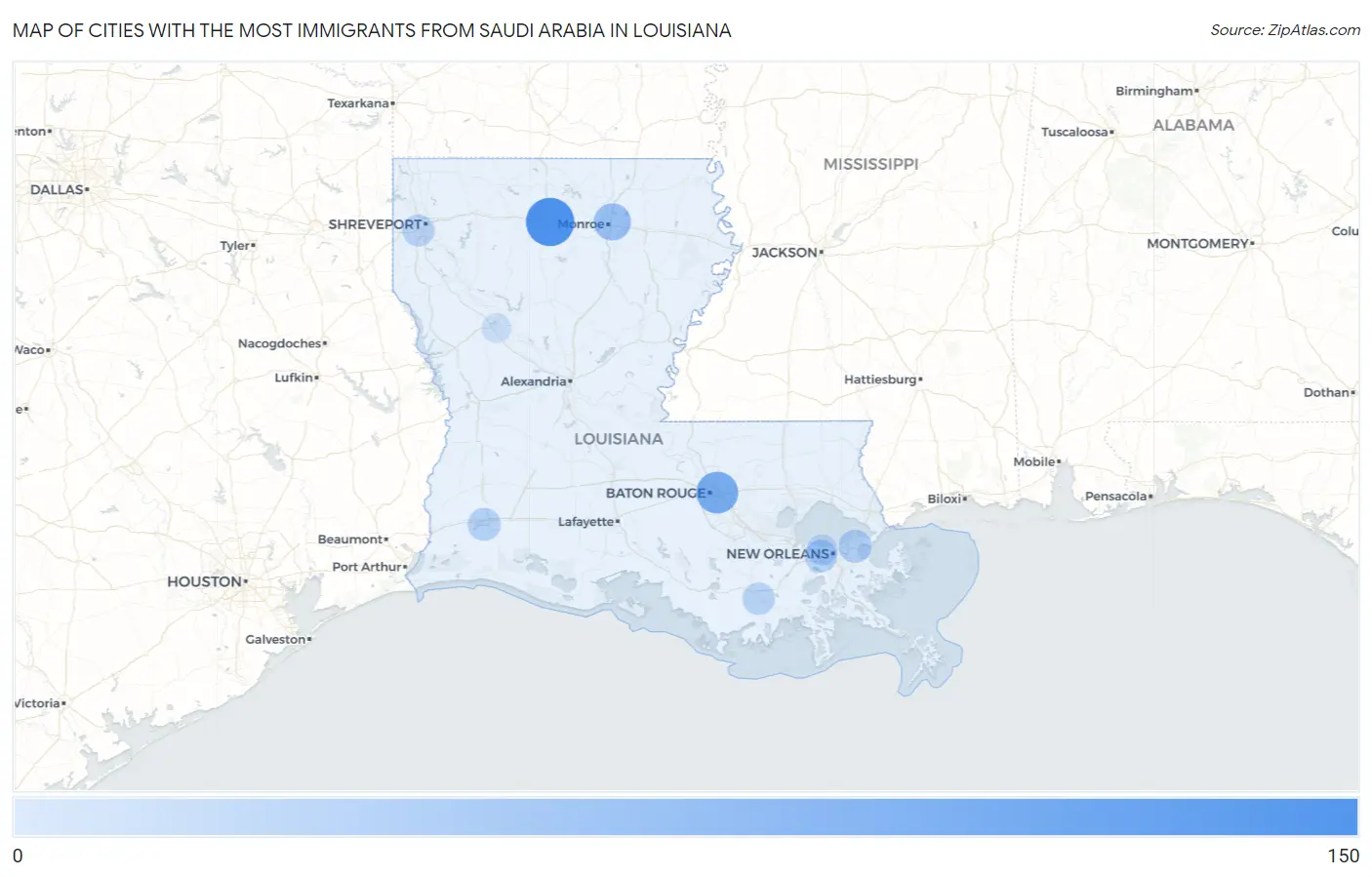 Cities with the Most Immigrants from Saudi Arabia in Louisiana Map