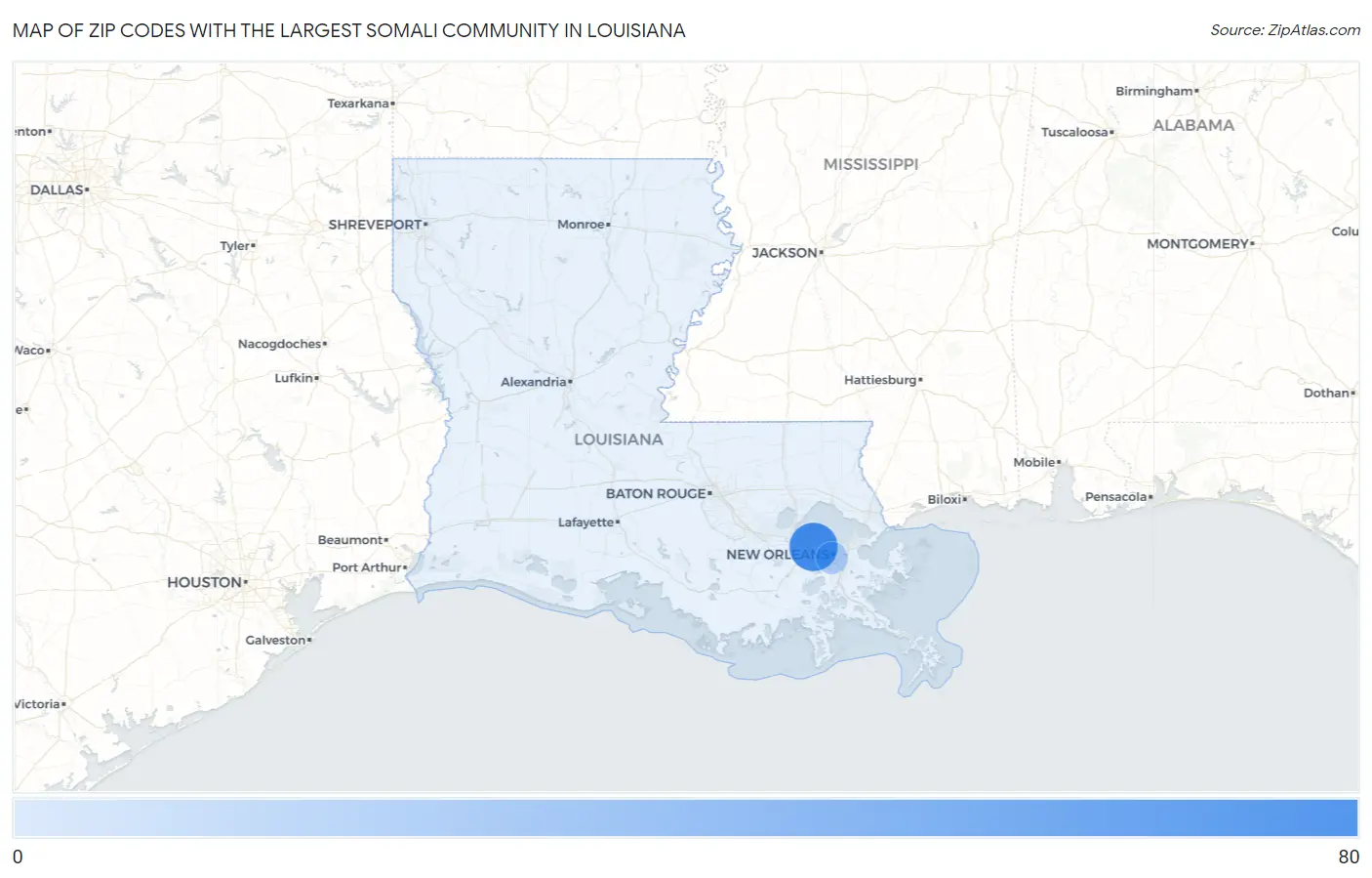 Zip Codes with the Largest Somali Community in Louisiana Map