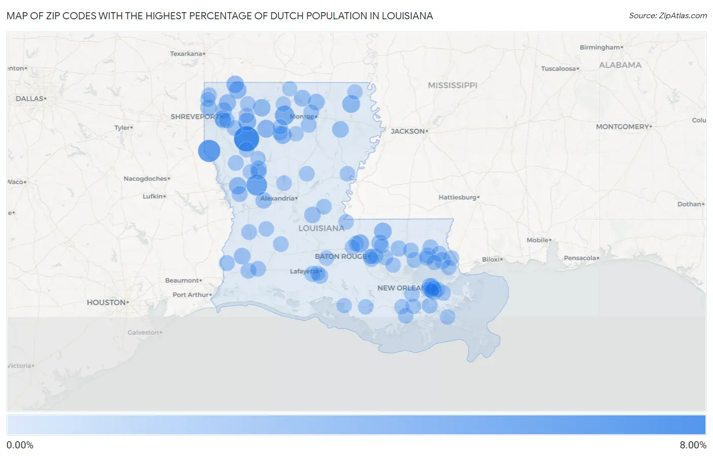 Zip Codes with the Highest Percentage of Dutch Population in Louisiana Map