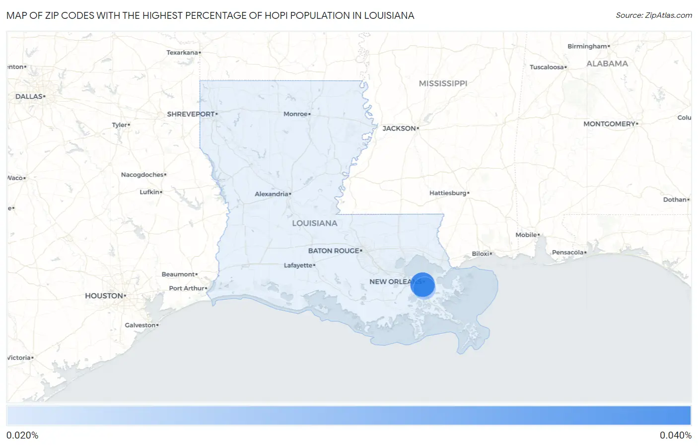 Zip Codes with the Highest Percentage of Hopi Population in Louisiana Map