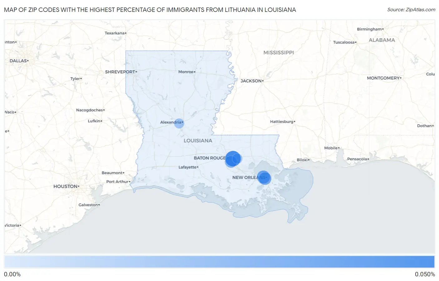 Zip Codes with the Highest Percentage of Immigrants from Lithuania in Louisiana Map