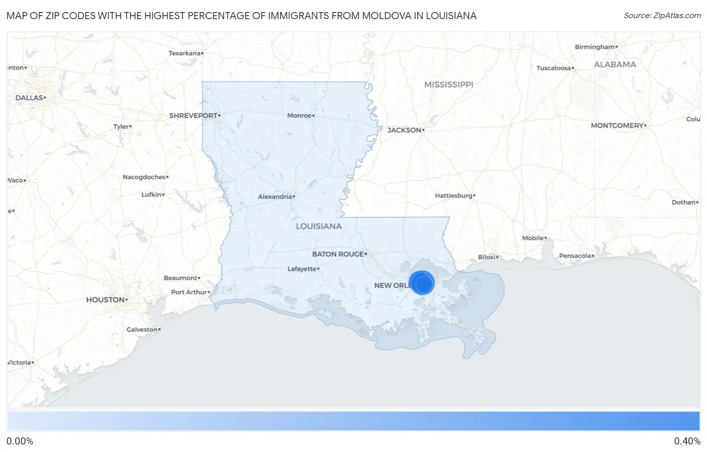 Zip Codes with the Highest Percentage of Immigrants from Moldova in Louisiana Map