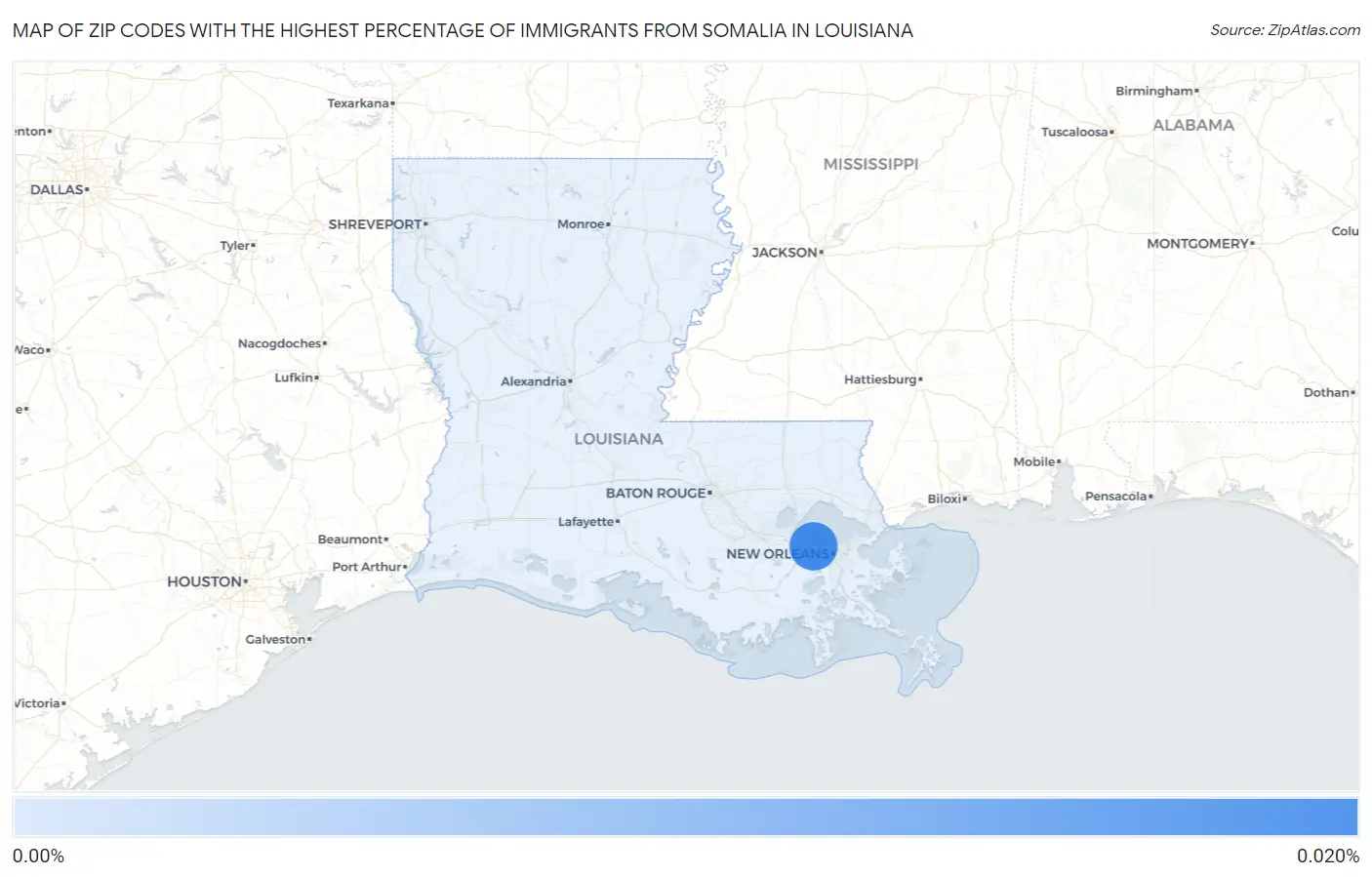 Zip Codes with the Highest Percentage of Immigrants from Somalia in Louisiana Map