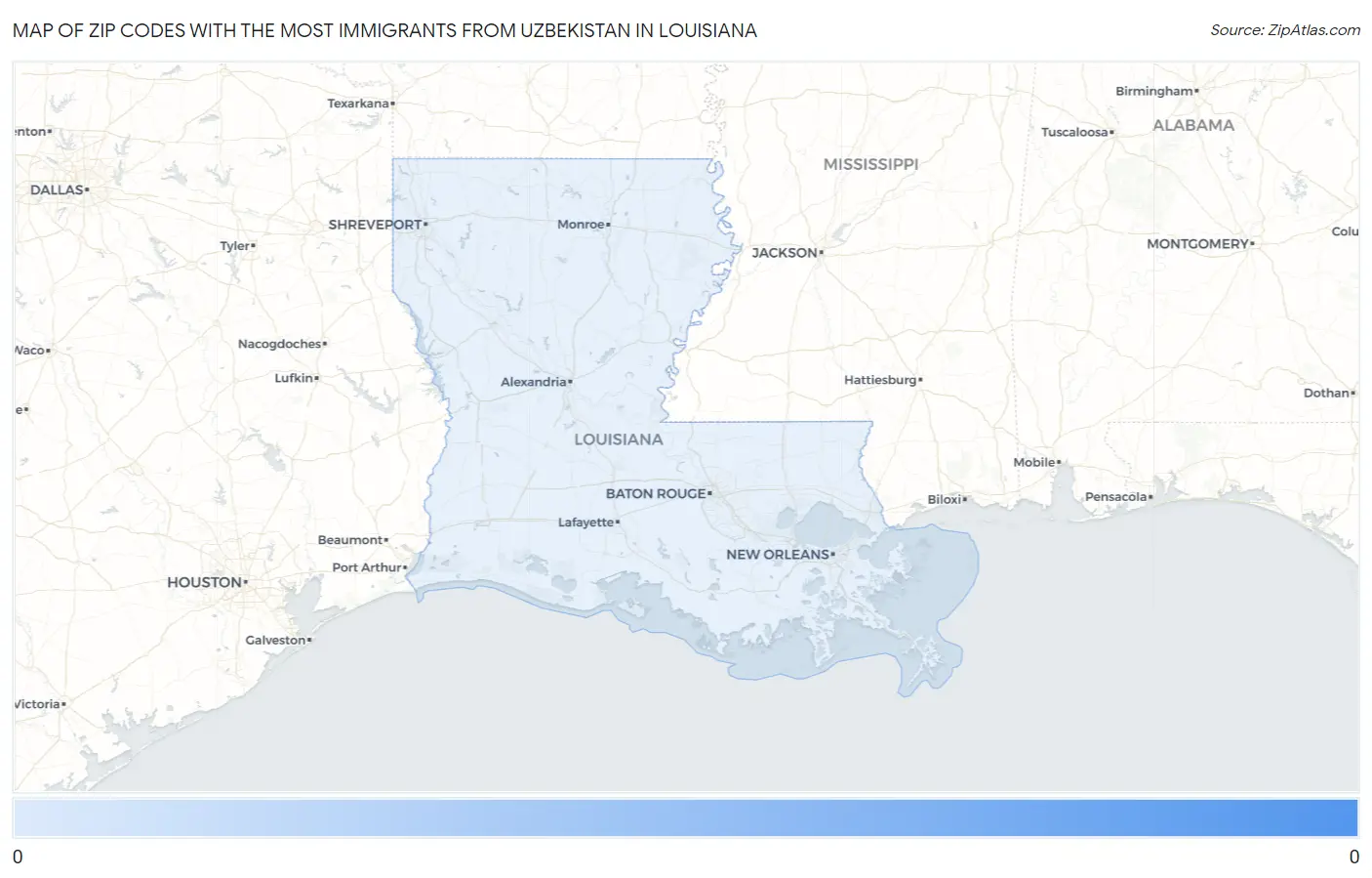 Zip Codes with the Most Immigrants from Uzbekistan in Louisiana Map
