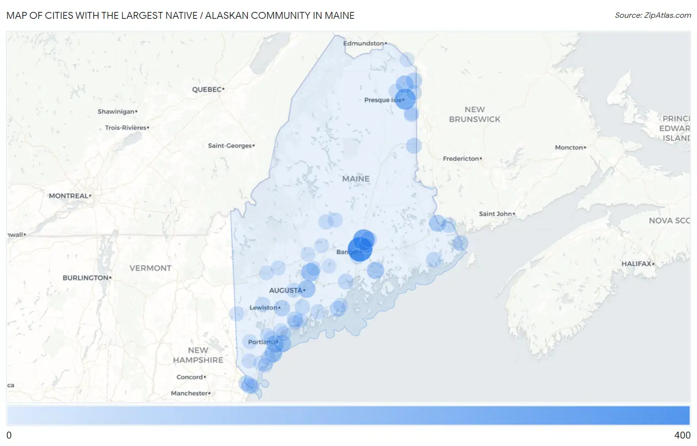 Cities with the Largest Native / Alaskan Community in Maine Map