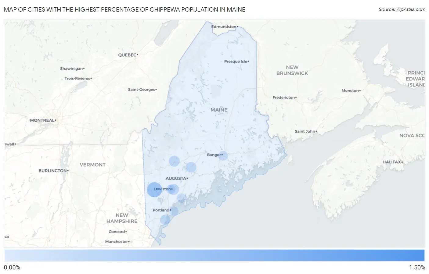 Cities with the Highest Percentage of Chippewa Population in Maine Map