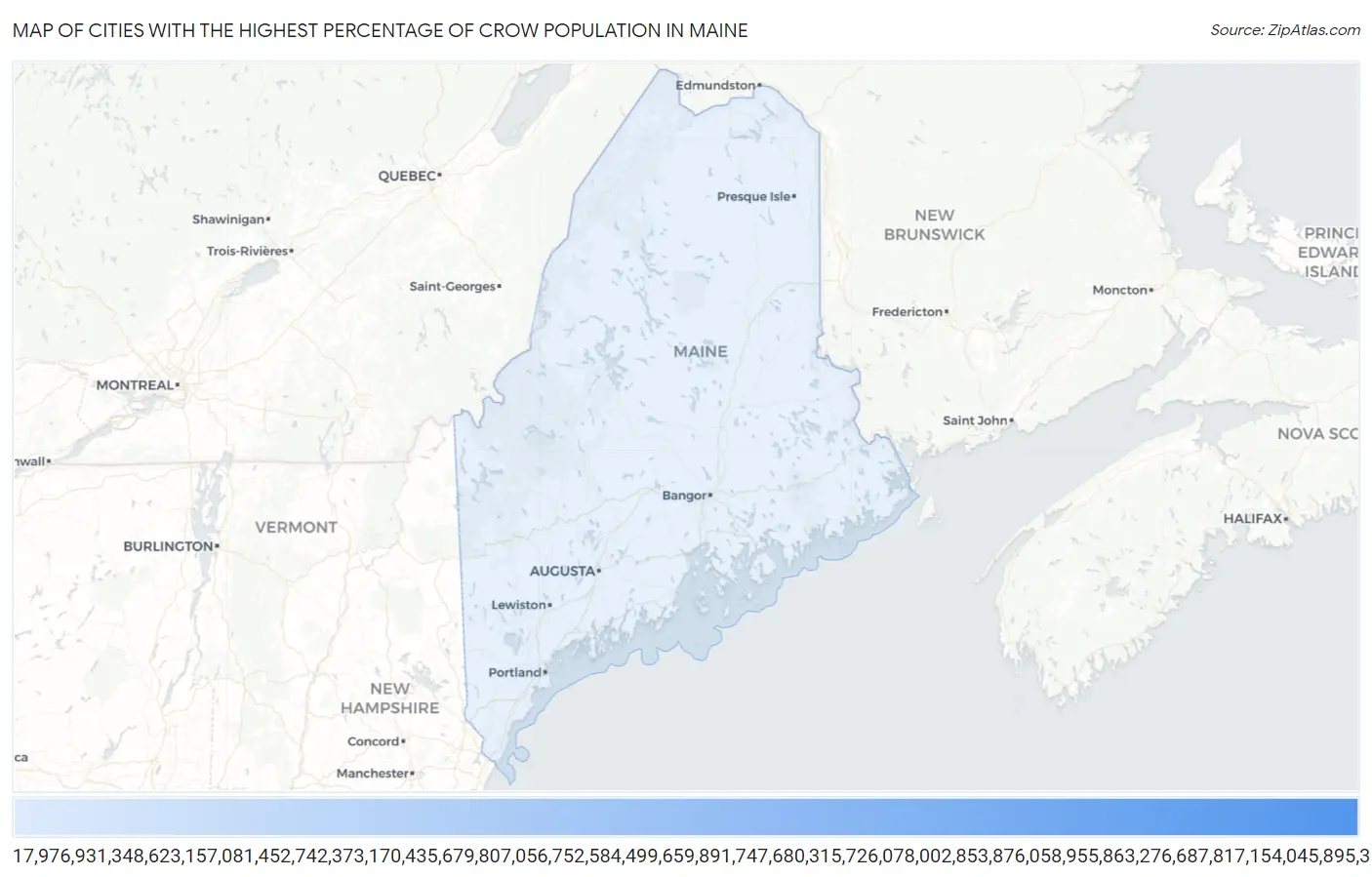 Cities with the Highest Percentage of Crow Population in Maine Map