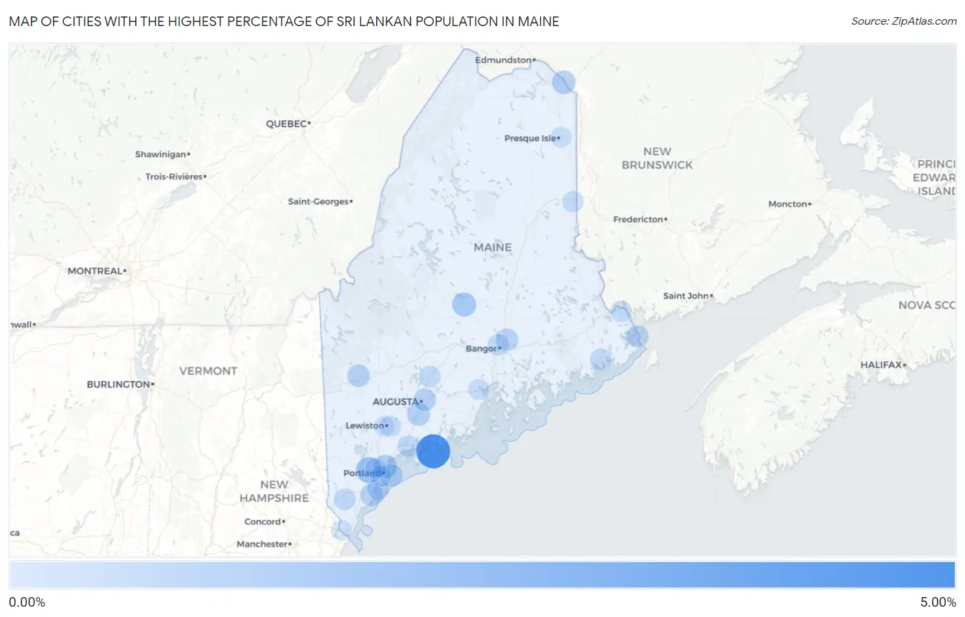 Cities with the Highest Percentage of Sri Lankan Population in Maine Map