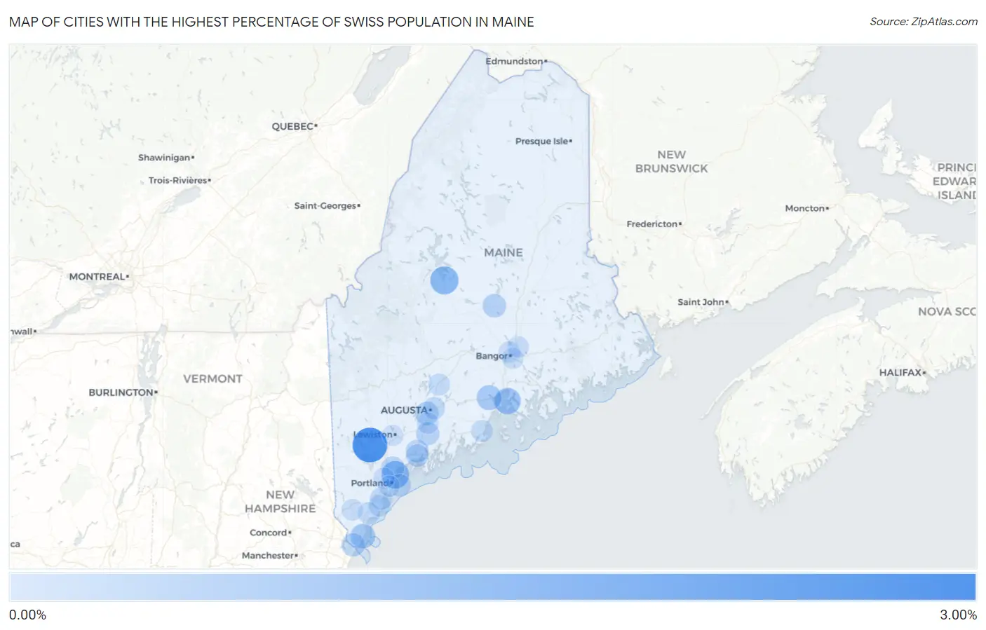 Cities with the Highest Percentage of Swiss Population in Maine Map