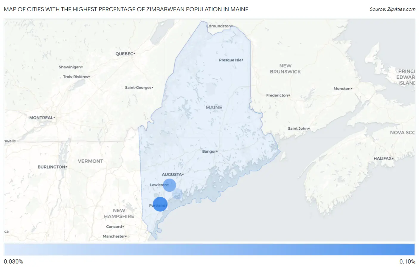 Cities with the Highest Percentage of Zimbabwean Population in Maine Map