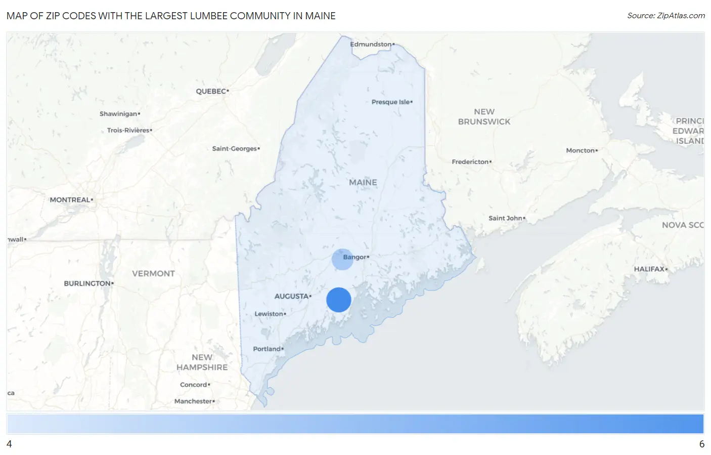 Zip Codes with the Largest Lumbee Community in Maine Map