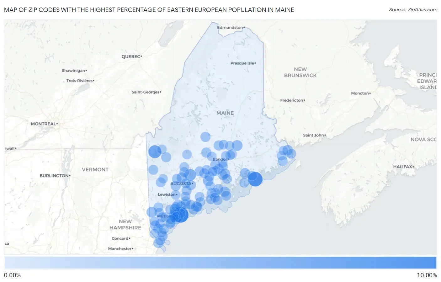 Zip Codes with the Highest Percentage of Eastern European Population in Maine Map