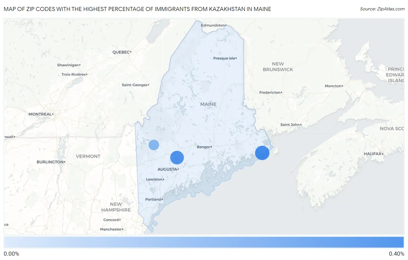 Zip Codes with the Highest Percentage of Immigrants from Kazakhstan in Maine Map
