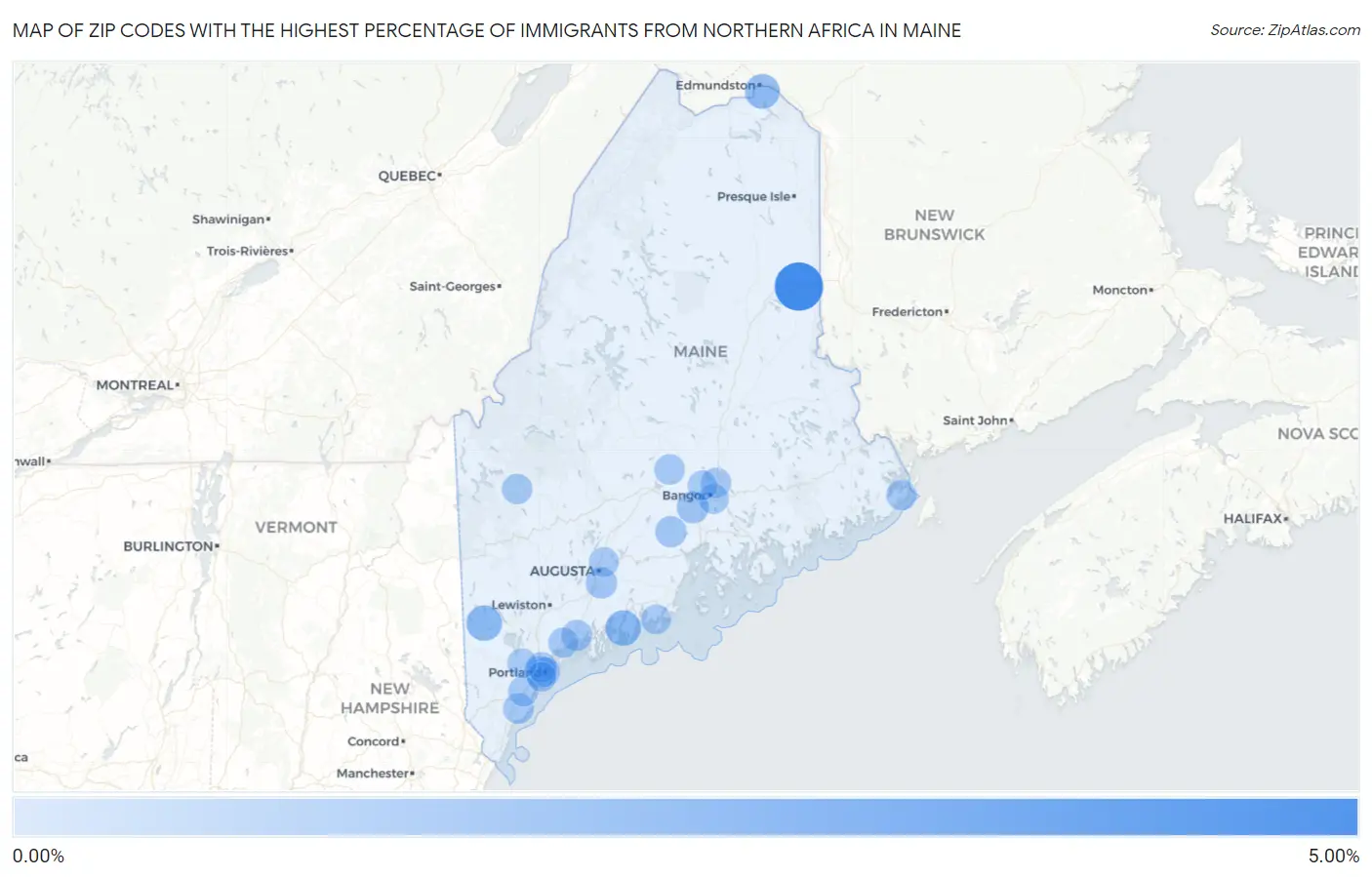 Zip Codes with the Highest Percentage of Immigrants from Northern Africa in Maine Map