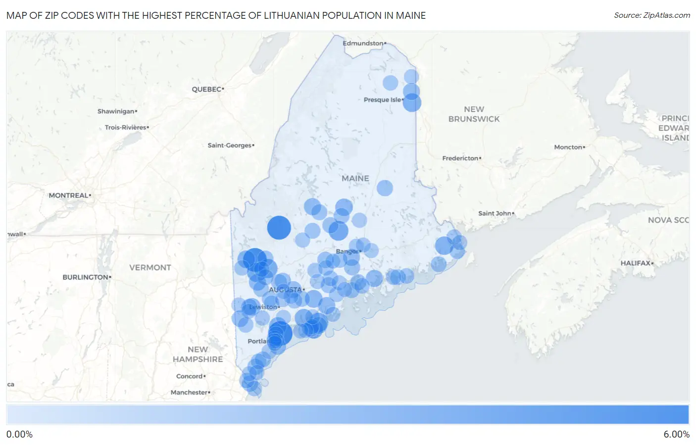 Zip Codes with the Highest Percentage of Lithuanian Population in Maine Map