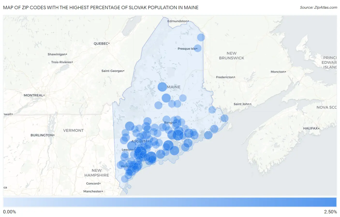 Zip Codes with the Highest Percentage of Slovak Population in Maine Map