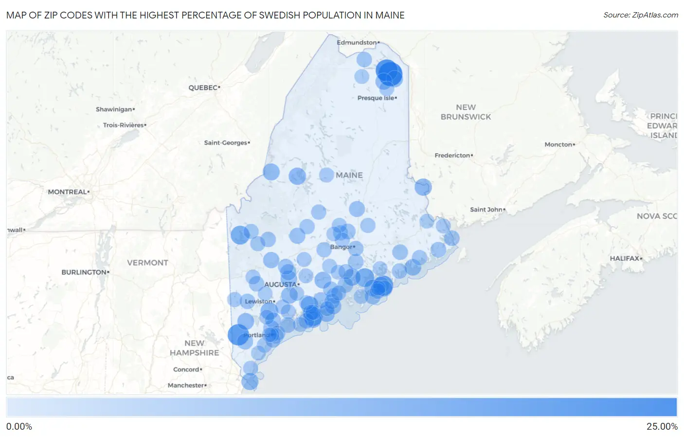 Zip Codes with the Highest Percentage of Swedish Population in Maine Map