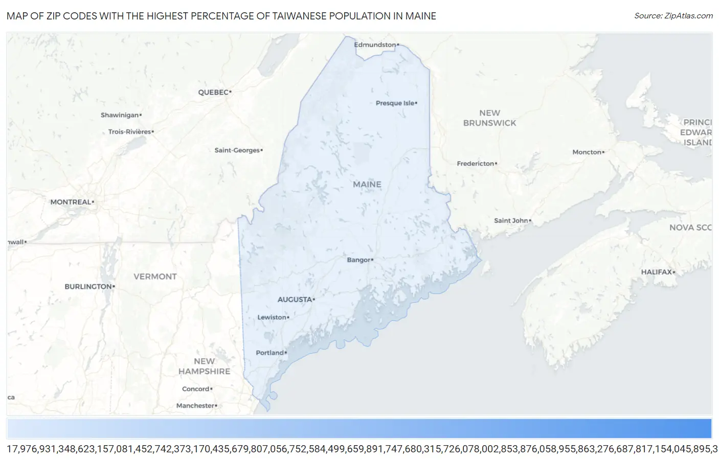Zip Codes with the Highest Percentage of Taiwanese Population in Maine Map