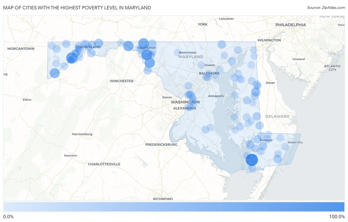 Cities with the Highest Poverty Level in Maryland Map