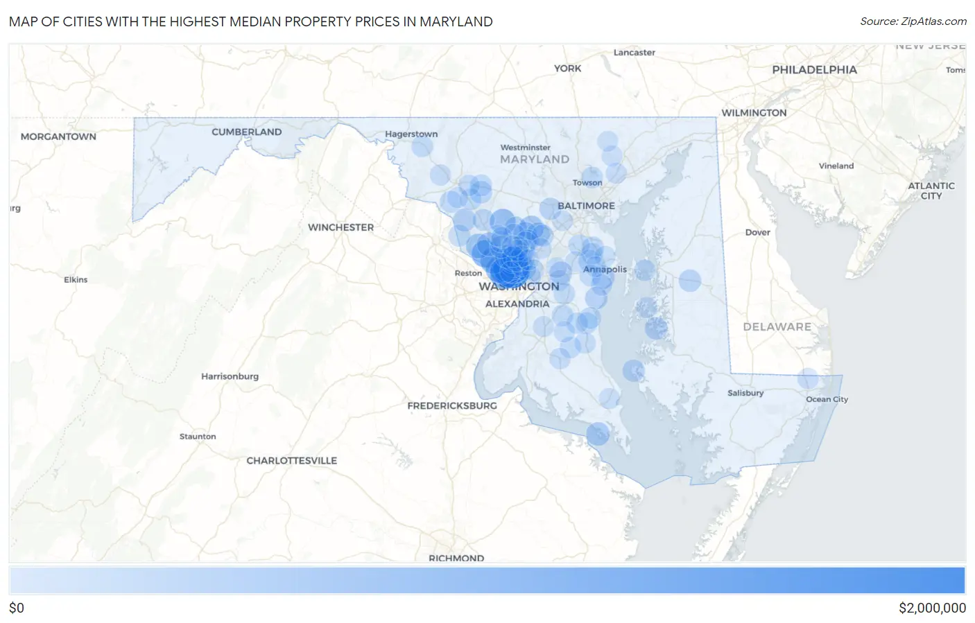 Cities with the Highest Median Property Prices in Maryland Map