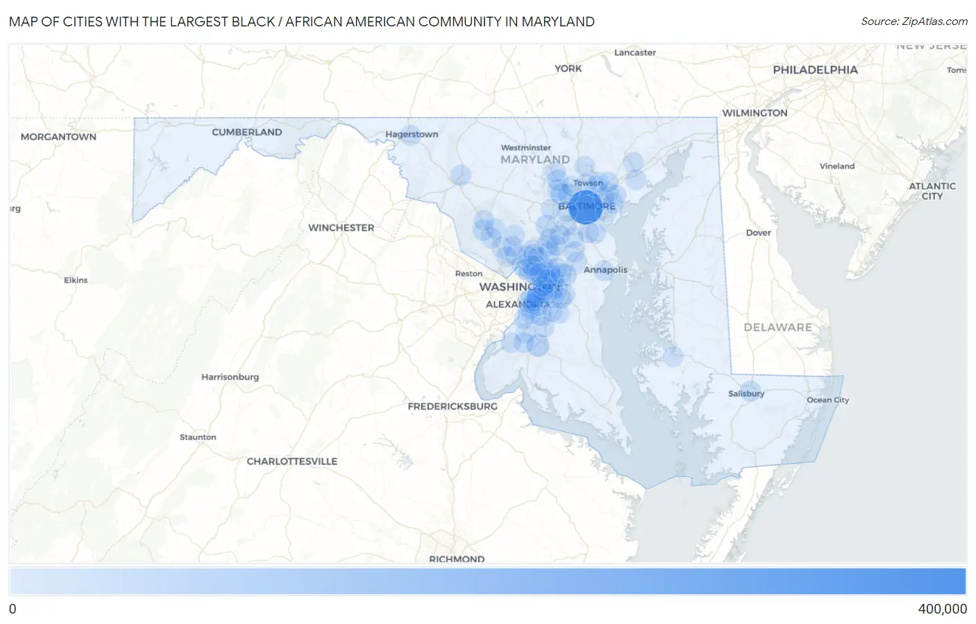 Cities with the Largest Black / African American Community in Maryland Map