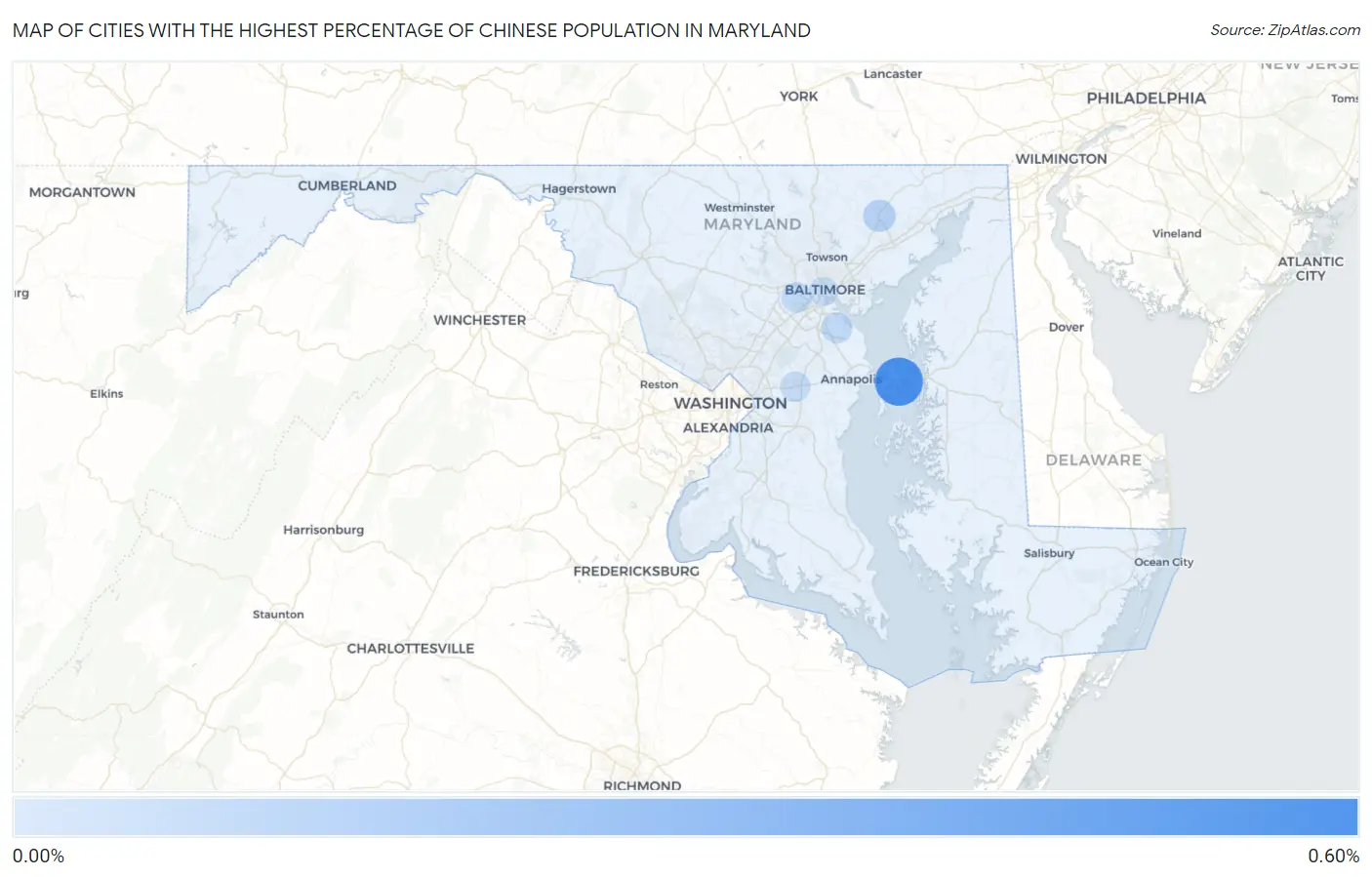 Cities with the Highest Percentage of Chinese Population in Maryland Map