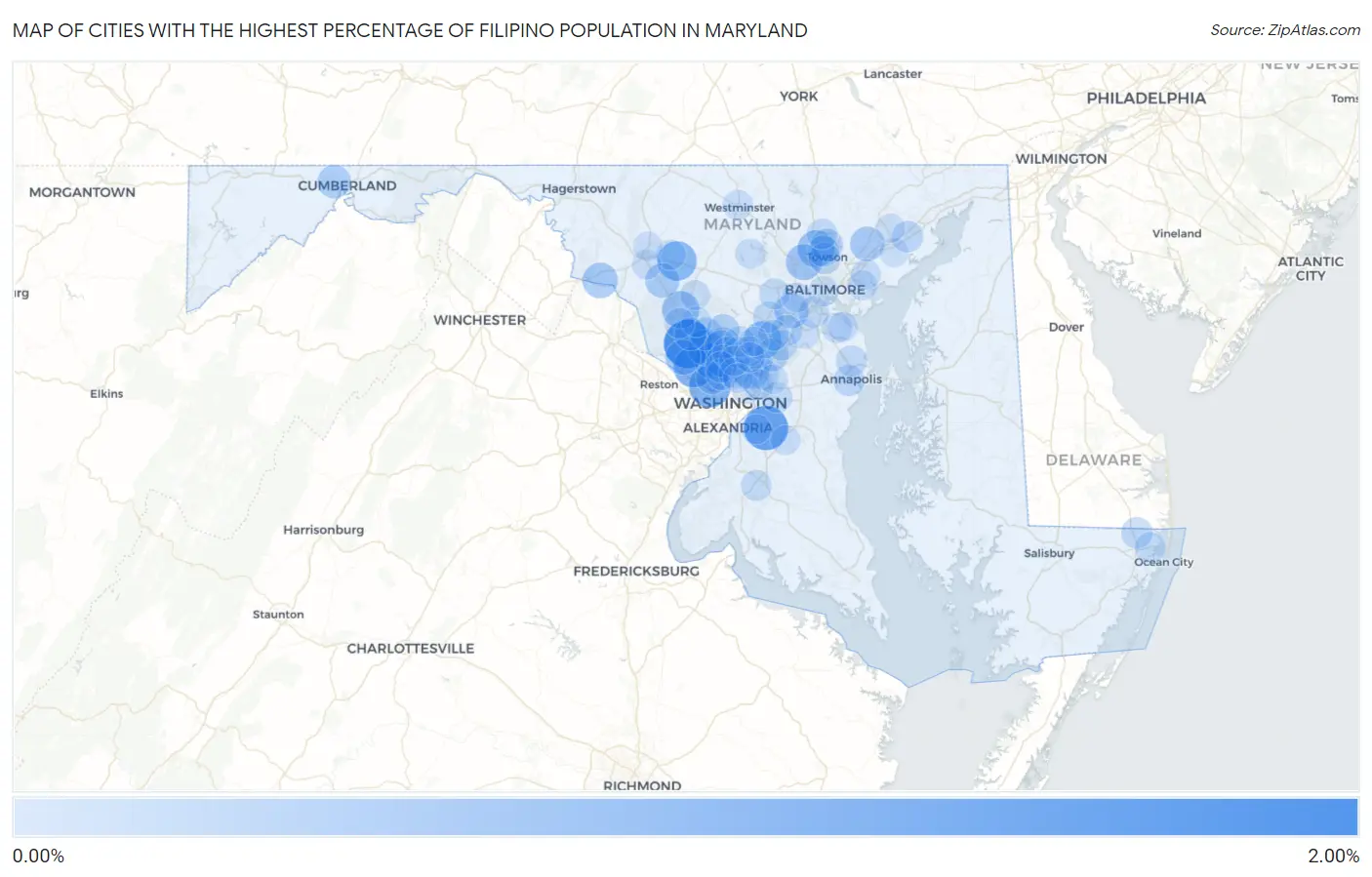 Cities with the Highest Percentage of Filipino Population in Maryland Map