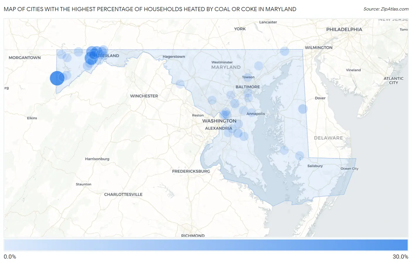 Cities with the Highest Percentage of Households Heated by Coal or Coke in Maryland Map