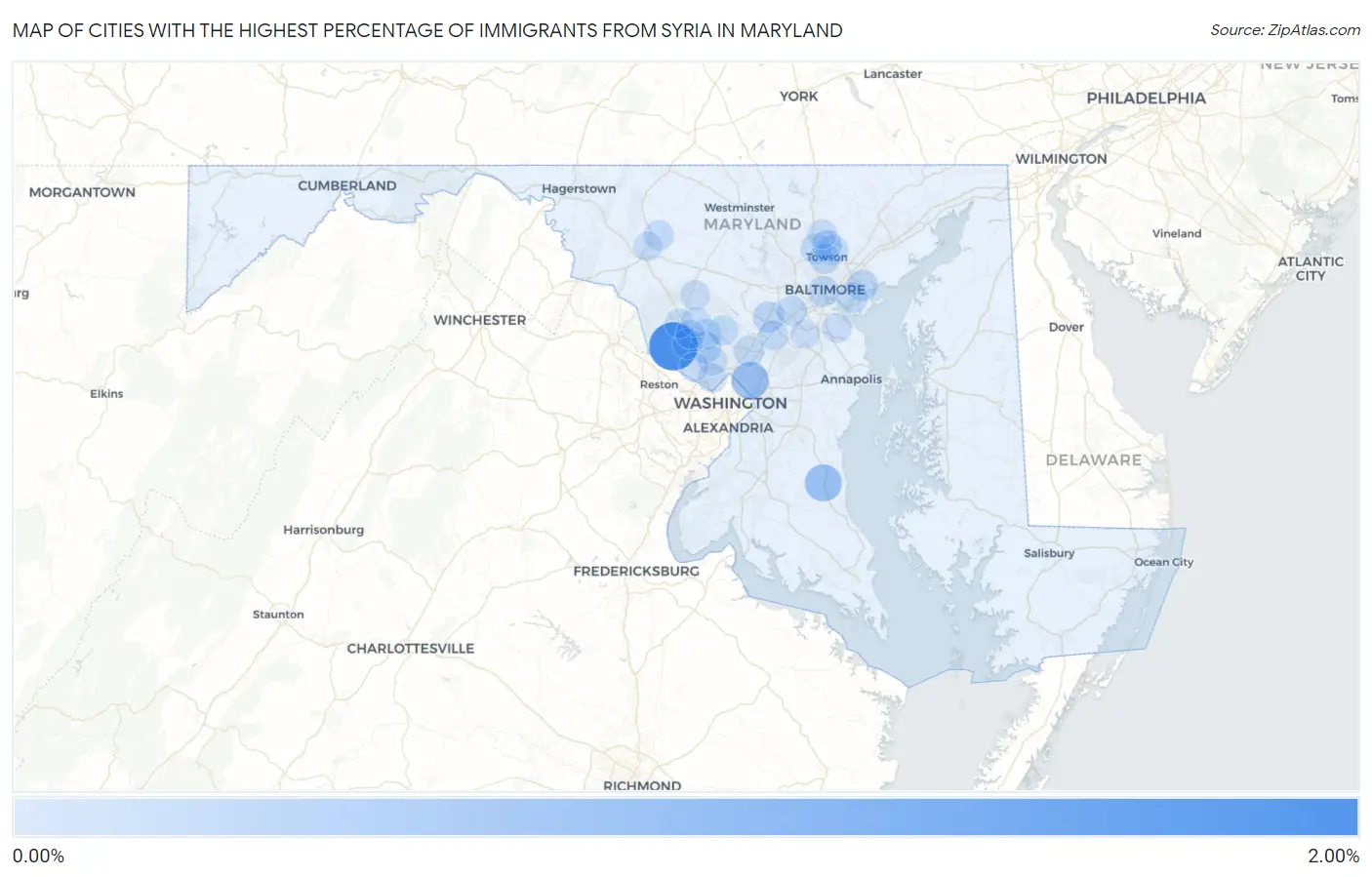 Cities with the Highest Percentage of Immigrants from Syria in Maryland Map