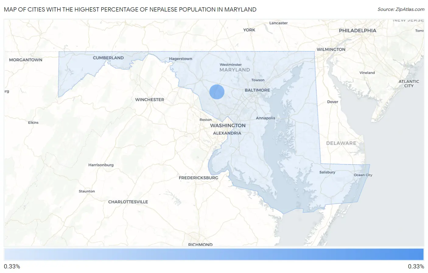 Cities with the Highest Percentage of Nepalese Population in Maryland Map