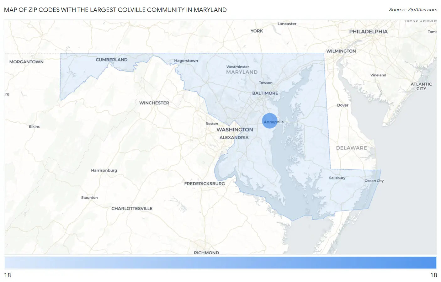 Zip Codes with the Largest Colville Community in Maryland Map