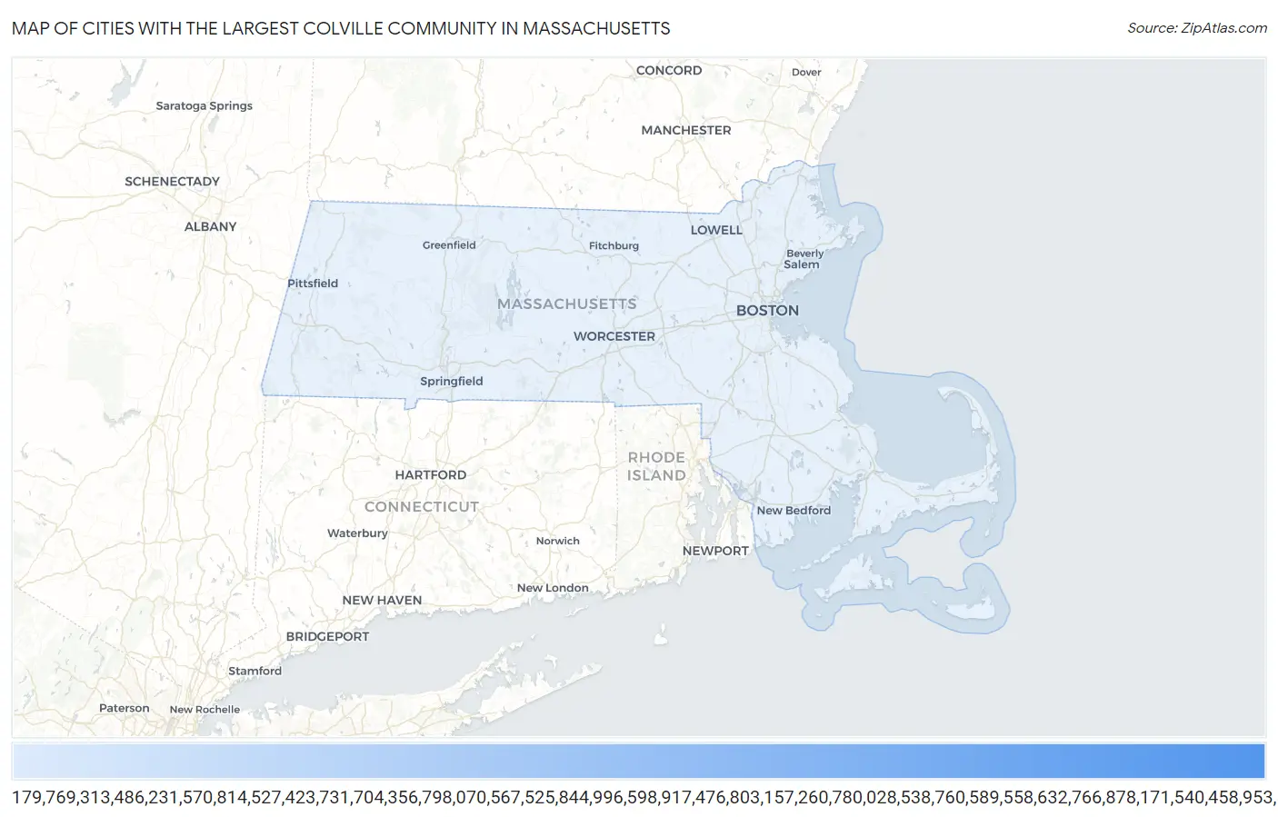 Cities with the Largest Colville Community in Massachusetts Map