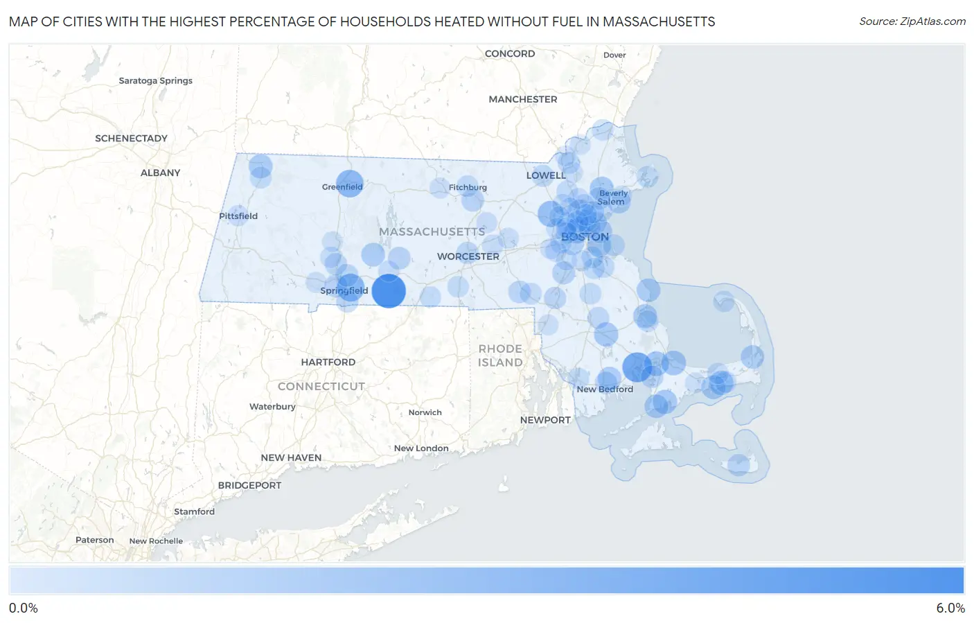 Cities with the Highest Percentage of Households Heated without Fuel in Massachusetts Map