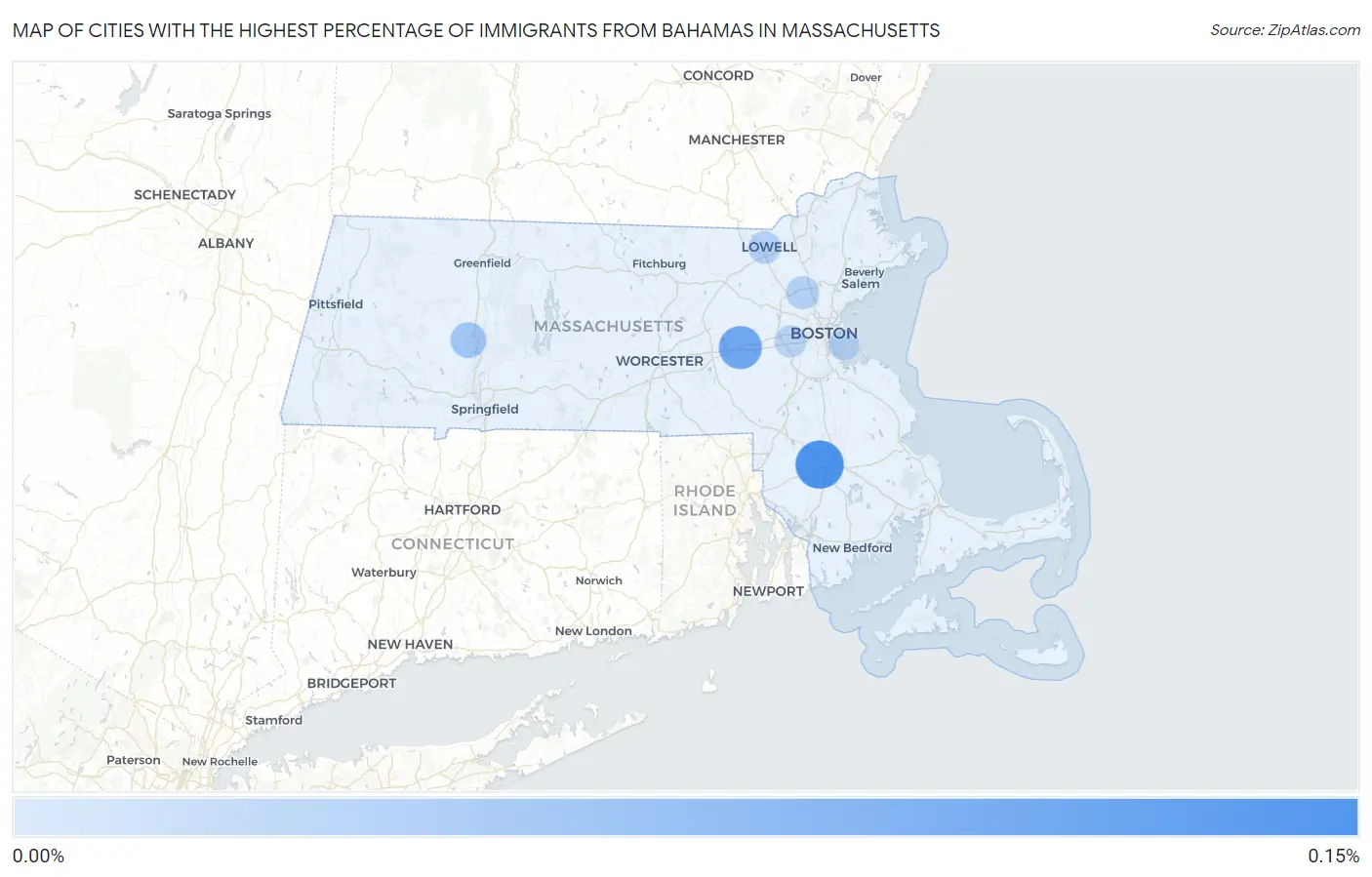 Cities with the Highest Percentage of Immigrants from Bahamas in Massachusetts Map