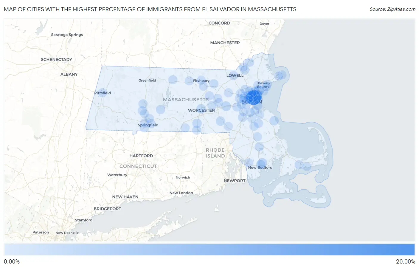 Cities with the Highest Percentage of Immigrants from El Salvador in Massachusetts Map
