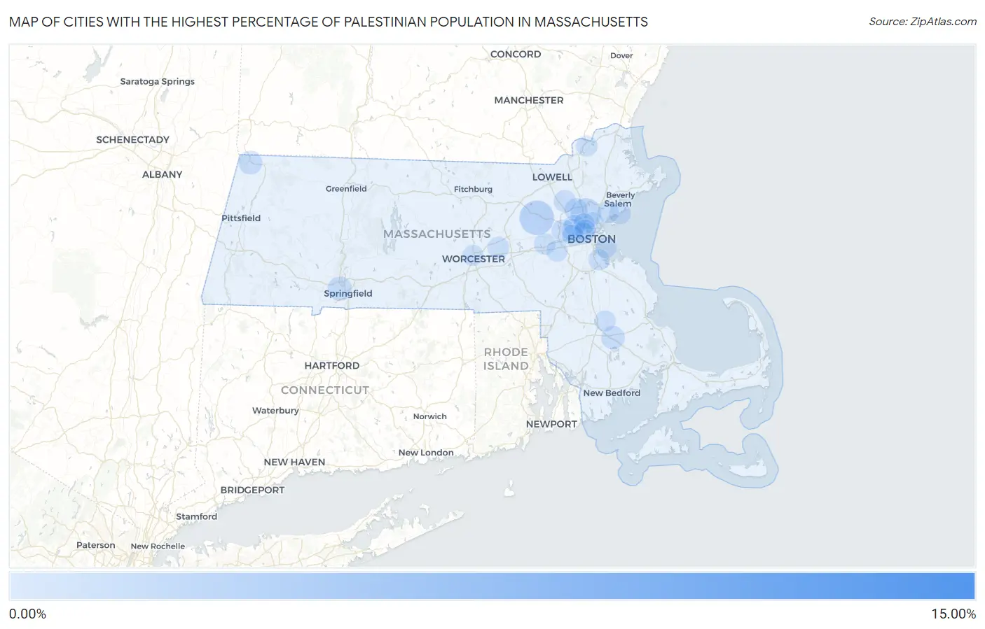 Cities with the Highest Percentage of Palestinian Population in Massachusetts Map