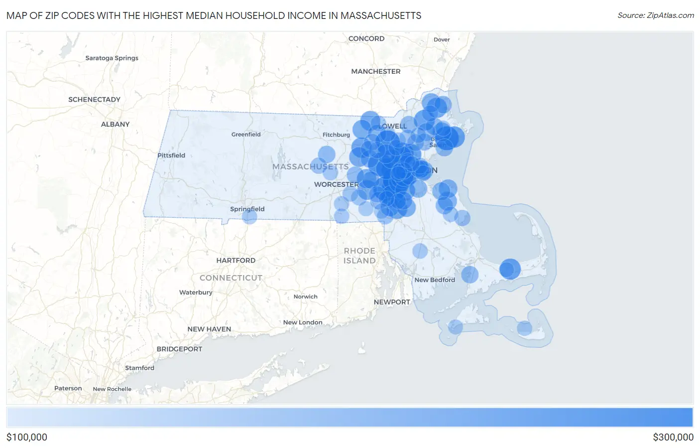 Zip Codes with the Highest Median Household Income in Massachusetts Map