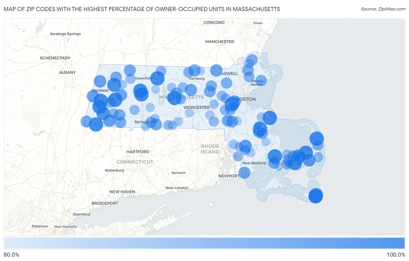Zip Codes with the Highest Percentage of Owner-Occupied Units in Massachusetts Map