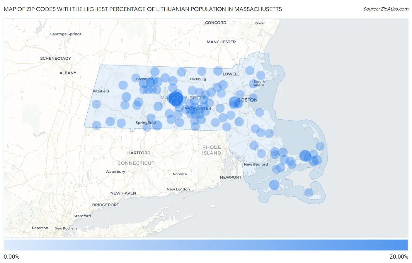 Zip Codes with the Highest Percentage of Lithuanian Population in Massachusetts Map