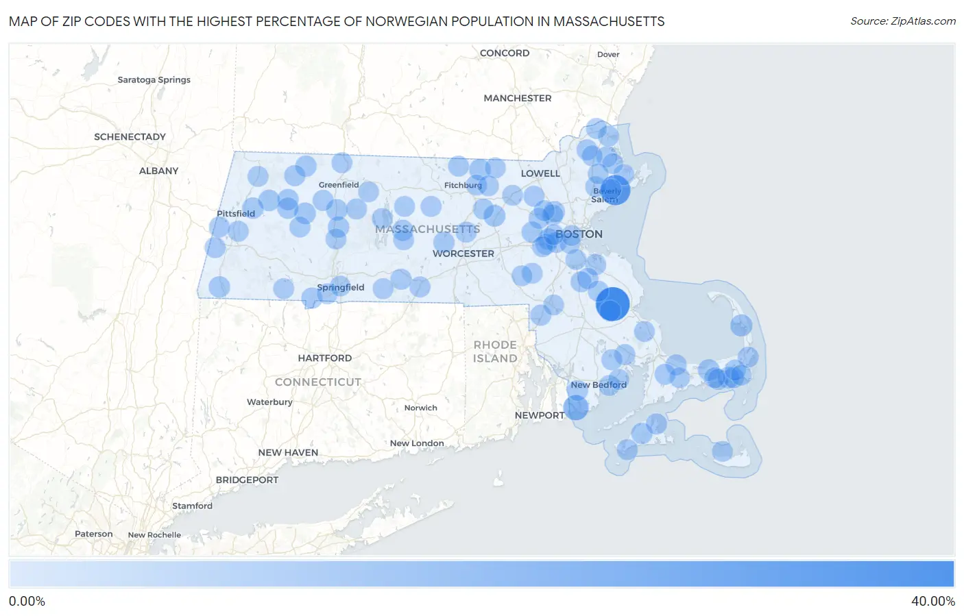 Zip Codes with the Highest Percentage of Norwegian Population in Massachusetts Map
